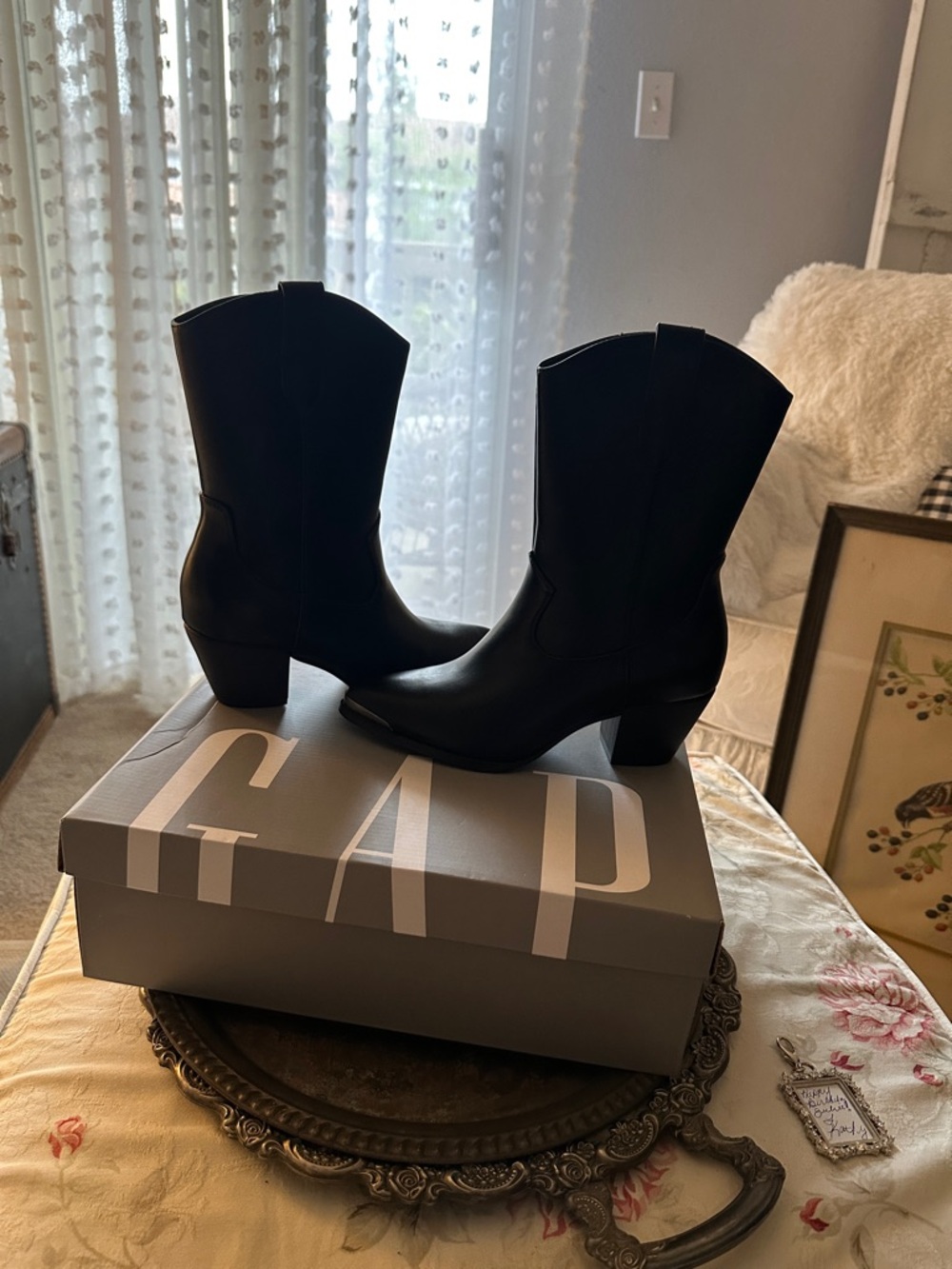GAP Black Western-Inspired Mid-Calf Heeled Boots